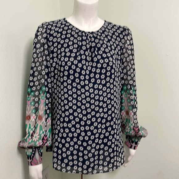 Boden Navy Blue Floral Blouson Sleeve Blouse - Picture 1 of 7